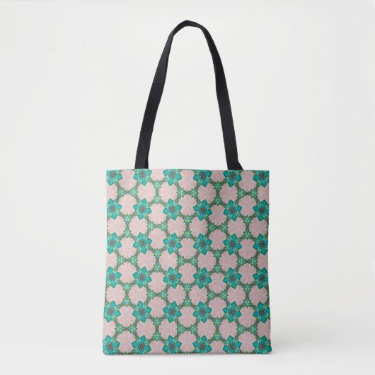 Mint & Red Retro Floral Tote Bag (Voorkant)