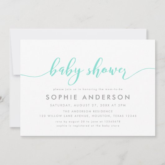 Mint Relax Script Baby shower Kaart (Voorkant)