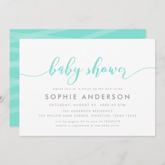 Mint Relax Script Baby shower Kaart (Voorkant / Achterkant)