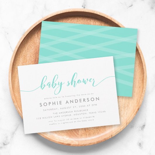 Mint Relax Script Baby Shower Kaart