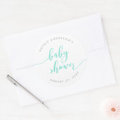 Mint Relax Script Baby shower Ronde Sticker (Envelop)