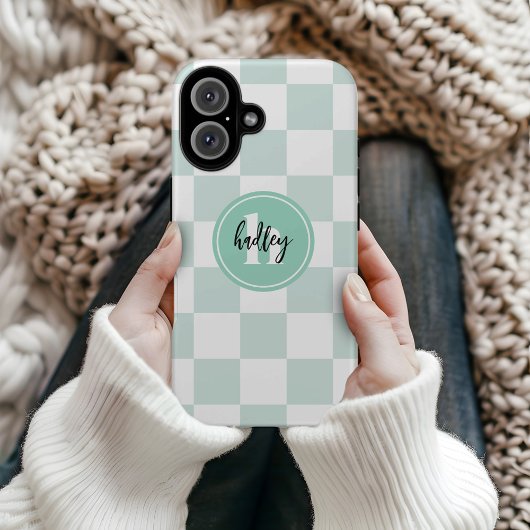 Mint Retro Check Monogram Hoesje-Mate iPhone Case