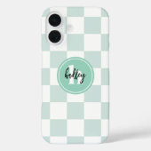 Mint Retro Check Monogram Hoesje-Mate iPhone Case (Achterkant)