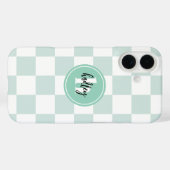 Mint Retro Check Monogram Hoesje-Mate iPhone Case (Achterkant (horizontaal))