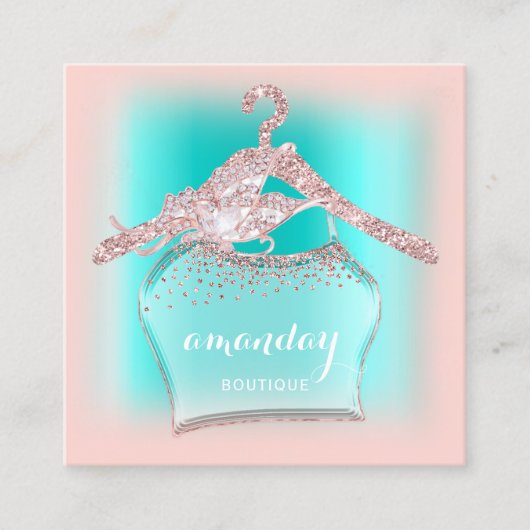 Mint Roos Diamond Glitter Cloth Hanger Mode Vierkante Visitekaartje (Voorkant)
