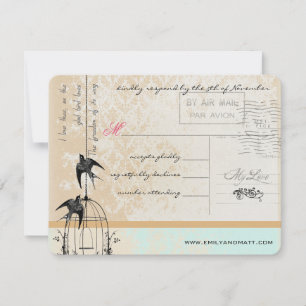 Mint Rose Riche Or Damask Birdcage Mariage RSVP