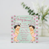 Mint Rose Rose Twin Girl Baby Shower Invitations (Debout devant)