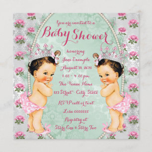 Mint Rose Rose Twin Girl Baby Shower Invitations