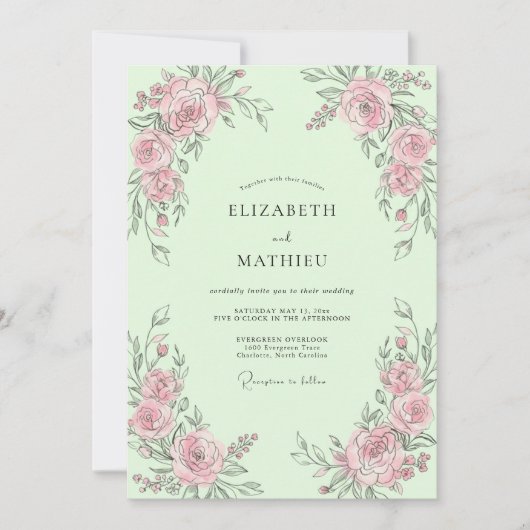 Mint Rosebud Bruiloft Kaart (Voorkant)