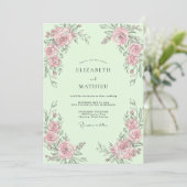 Mint Rosebud Bruiloft Kaart (Staand voorkant)