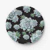 Mint Rosette Succulents Herhaal Afdrukken op zwart Papieren Bordje (Voorkant)