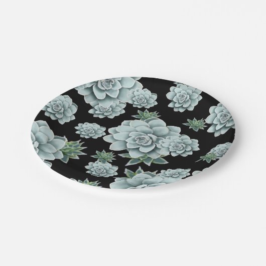 Mint Rosette Succulents Herhaal Afdrukken op zwart Papieren Bordje (Gekanteld)