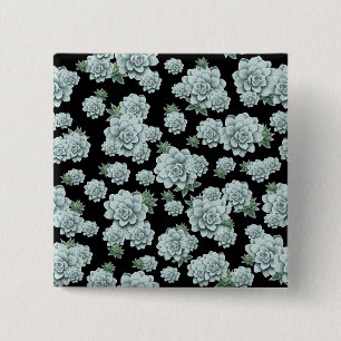 Mint Rosette Succulents Herhaal Afdrukken op zwart Vierkante Button 5,1 Cm