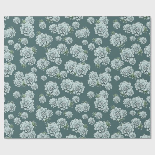 Mint Rosette Succulents Herhaalt Afdruk op Pine Gr Cadeaupapier (Vlak)