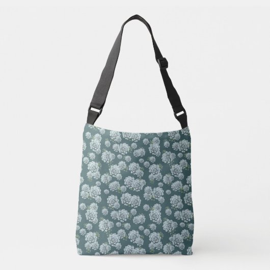 Mint Rosette Succulents Herhaalt Afdruk op Pine Gr Crossbody Tas (Voorkant)