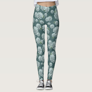 Mint Rosette Succulents Herhaalt Afdruk op Pine Gr Leggings