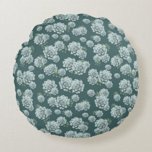 Mint Rosette Succulents Herhaalt Afdruk op Pine Gr Rond Kussen