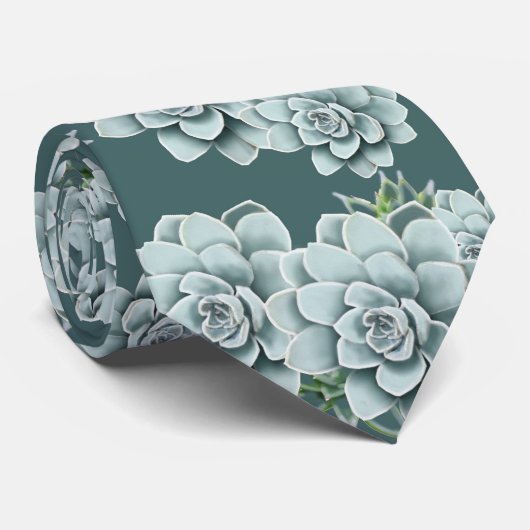 Mint Rosette Succulents Herhaalt Afdruk op Pine Gr Stropdas (Opgerold)