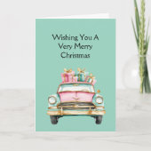 Mint Roze Auto Kerstcadeaus Kaart (Voorkant)