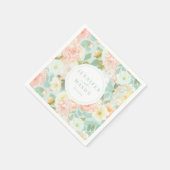 Mint Roze Bloemen Huwelijk Monogram Papieren serve Servet (Hoek)