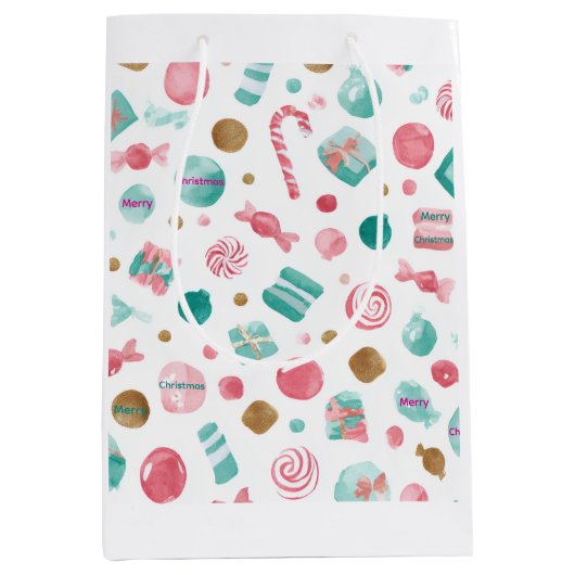 Mint & Roze CANDY Kerst Middenformaat Cadeautas (Voorkant)