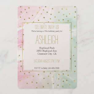 Mint Roze Goud Ombre Confetti Verjaardag Kaart