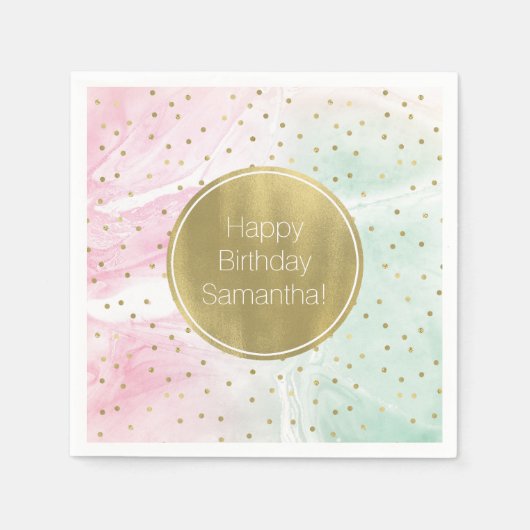Mint Roze Goud Ombre Confetti Verjaardag Servetten (Voorkant)