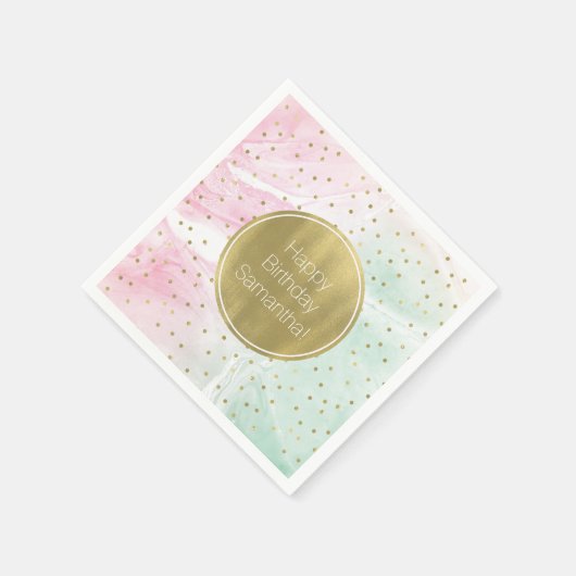 Mint Roze Goud Ombre Confetti Verjaardag Servetten (Hoek)