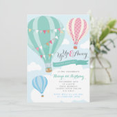 Mint & Roze Hot Air Ballon Verjaardag Uitnodiging (Staand voorkant)