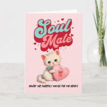 Mint Roze Soul Mate Retro Kat Valentijnsdagkaart