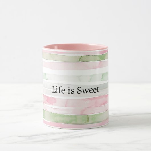 Mint Roze Strepen Life is Sweet Mok (Midden)