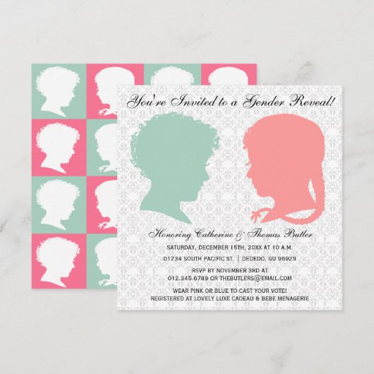 Mint & Roze Victoriaans Silhouette Gender onthulli Kaart (Voorkant / Achterkant)