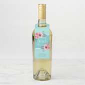 Mint & Roze | Waterverf bloemen Monogram bruiloft Flessenhanger (Op fles)