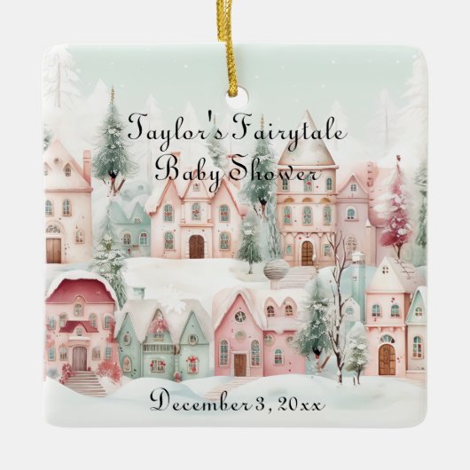 Mint Roze Waterverf Winter Sprookje Baby shower Keramisch Ornament (Voorkant)