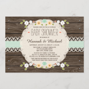 MINT RUSTIC FLORAL BOHO KOPPELT BABY SHOWER INVITE KAART