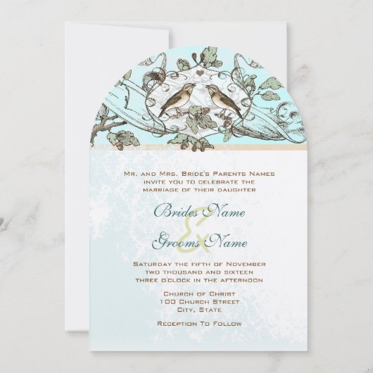 Mint Rustic Love Bird Wedding Invitation Kaart (Achterkant)