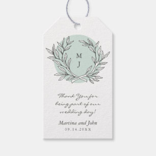 Mint Rustic Monogram Wreath Wedding Favor Label Cadeaulabel