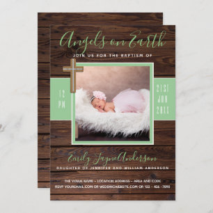 Mint rustique   PHOTO BAPTISM Invitation Elegant W