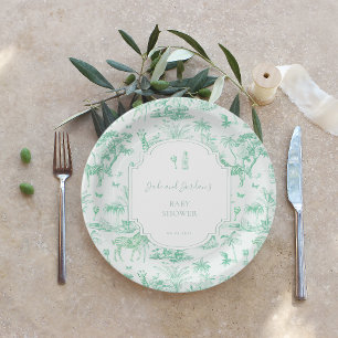 Mint Safari Toile de Jouy   Baby Shower Papieren Bordje