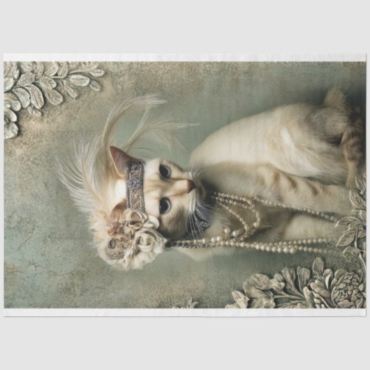 Mint Sage Allure Versierde Kat Roaring 20's  Tissuepapier (Voorkant)