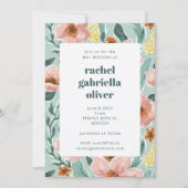 Mint Sage Blush Pink Floral Bat Mitzvah Kaart (Voorkant)