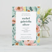 Mint Sage Blush Pink Floral Bat Mitzvah Kaart (Staand voorkant)