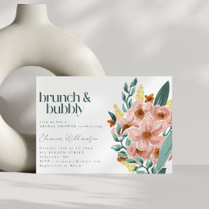  Mint Sage Blush Roze Bloemen Brunch Bubble Kaart