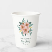  Mint Sage Roze Bloemen Custom Baby shower Papieren Bekers (Voorkant)