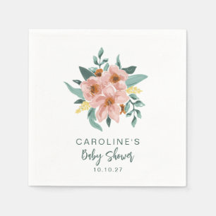 Mint Sage Roze Bloemen Custom Baby shower Servet