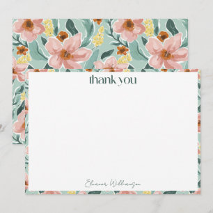  Mint Sage Roze Bloemen Custom Vrijgezellenfeest Bedankkaart