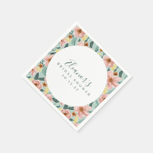 Mint Sage Roze Bloemen Script Vrijgezellenfeest Aa Servet (Hoek)