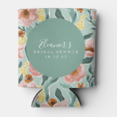 Mint Salie Roze Bloemige Script Bruiloft Feest Cus Blikjeskoeler (Voorkant)