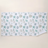 Mint Sand Blue Shells Starfish Strandlaken (Voorkant)