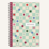 Mint schaakbordpatroon sterren bloemen notitieboek (Voorkant)